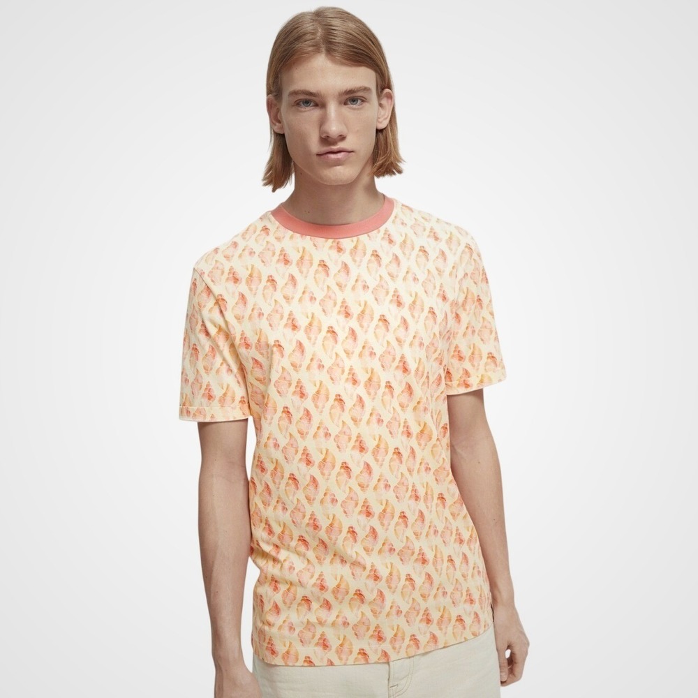 Scotch & Soda Men's Shell Pattern T-shirt Coral M FLAWED